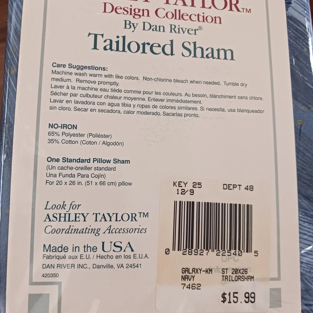 2 Vintage Ashley‎ Taylor Blue Gold Galaxy Navy Pillow Shams 20 x 26 New